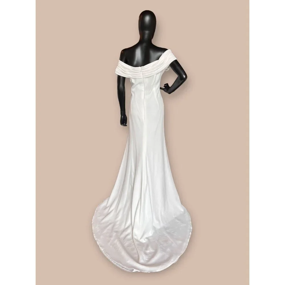 Side Ruched Off Shoulder Wedding Gown - Picture 4 of 6